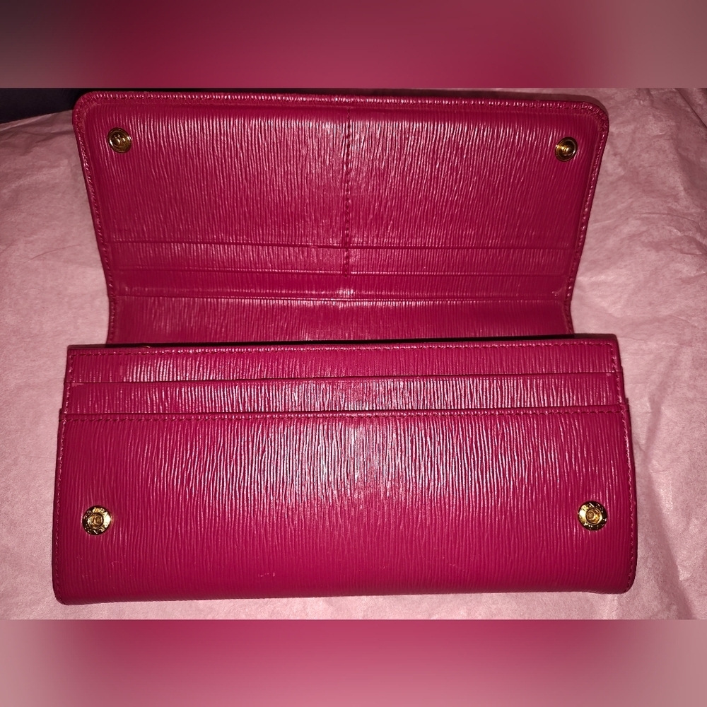 Prada Pink Saffiano Lux Leather Flap Continental Wallet - Picture 6 of 12